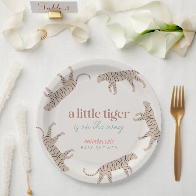 Little Tiger Modern Taupe Baby Shower  Paper Plate (Wedding)