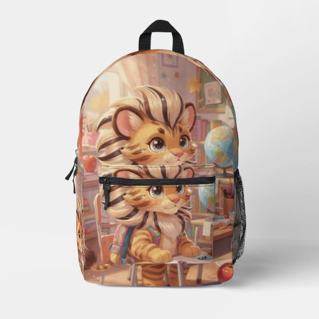 Little Tiger Scholar – A Whimsical Journey  Printed Backpack (Front)