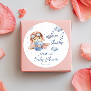 Little tiny pilot aeroplane baby shower classic round sticker