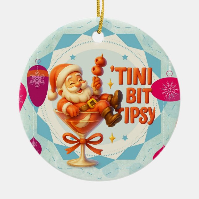 little tipsy santa ceramic ornament (Front)
