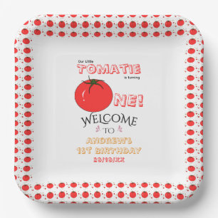 Little Tomatie Is Turning One Cute 1st Birthday Paper Plate