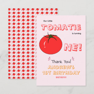 Little Tomatie Is Turning One Cute 1st Birthday Thank You Card