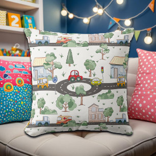 Little Town & Cars Colourful Pattern Cushion