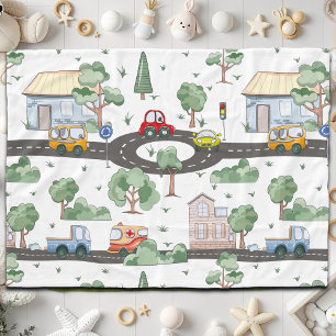 Little Town & Cars Colourful Pattern Fleece Blanket