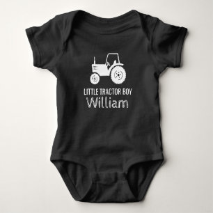 Little tractor boy white green custom baby romper bodysuit