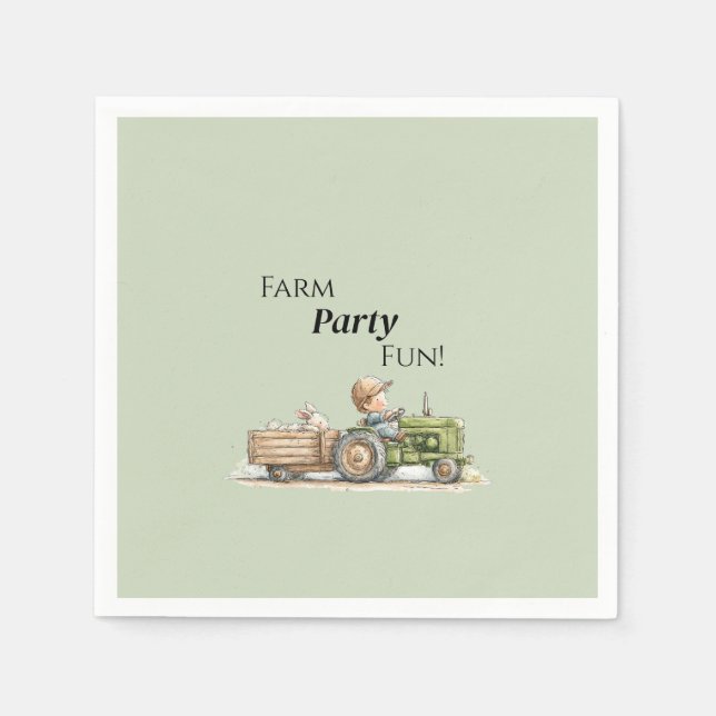 Little Tractor Farm Birthday Napkin (Front)
