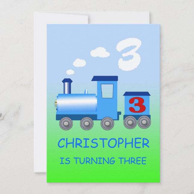 Little train 3rd birthday party invitation (Front)