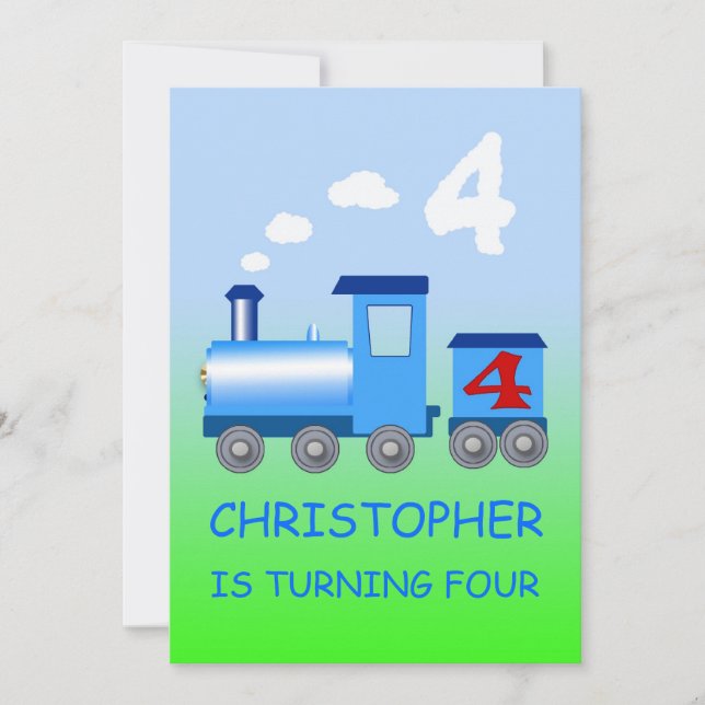 Little train 4th birthday party invitation (Front)