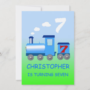 Little train 7th birthday party invitation