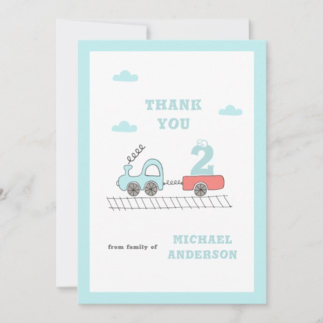 Little Train Boys Birthday Thank You Card (Front)