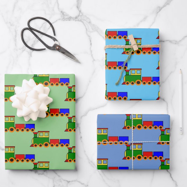 Little Train Design Wrapping Paper Sheets (Front)