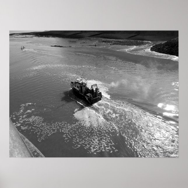 Little Trawler, Cardiff Bay Harbour - Black and Wh Poster (Front)