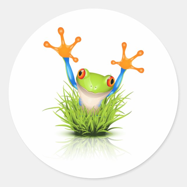 Little Tree Frog in the grass Classic Round Sticker (Front)