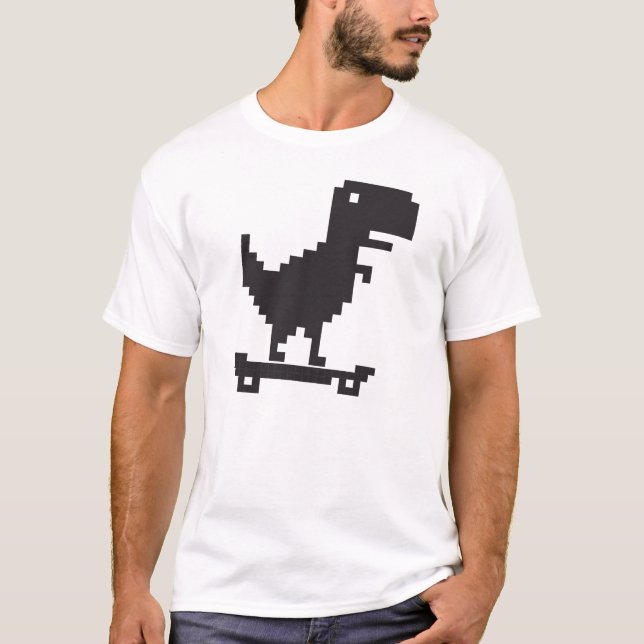 Little TRex Dinosaur with a Skateboard - Pixel Art T-Shirt (Front)