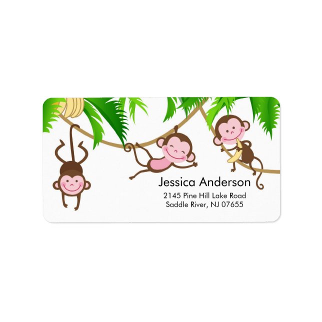 Little Triplets Monkey Baby Shower address Label (Front)