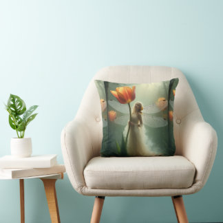 Little Tulip Fairy in delicate flowing clothes Cushion