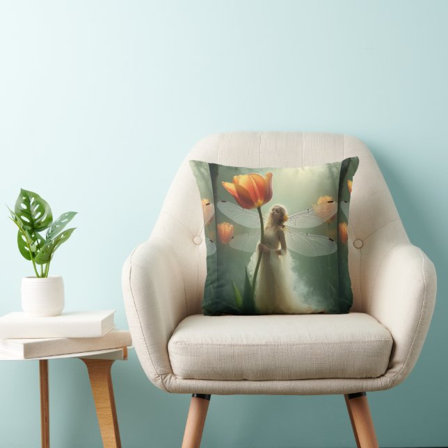 Little Tulip Fairy in delicate flowing clothes Cushion (Chair)