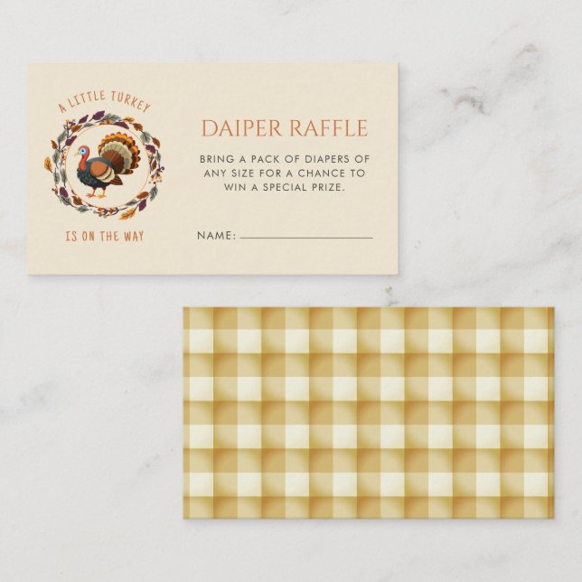 Little Turkey Diaper Raffle Fall Baby Shower Enclosure Card (Front/Back)
