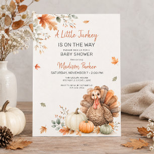 Little Turkey Fall Baby Shower Watercolor Pumpkin Invitation