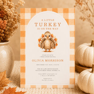 Little Turkey Fall Gingham Baby Shower Invitation