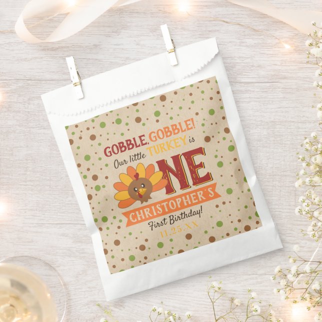 Little Turkey Fall Thanksgiving 1st Birthday Favour Bag (Clipped)