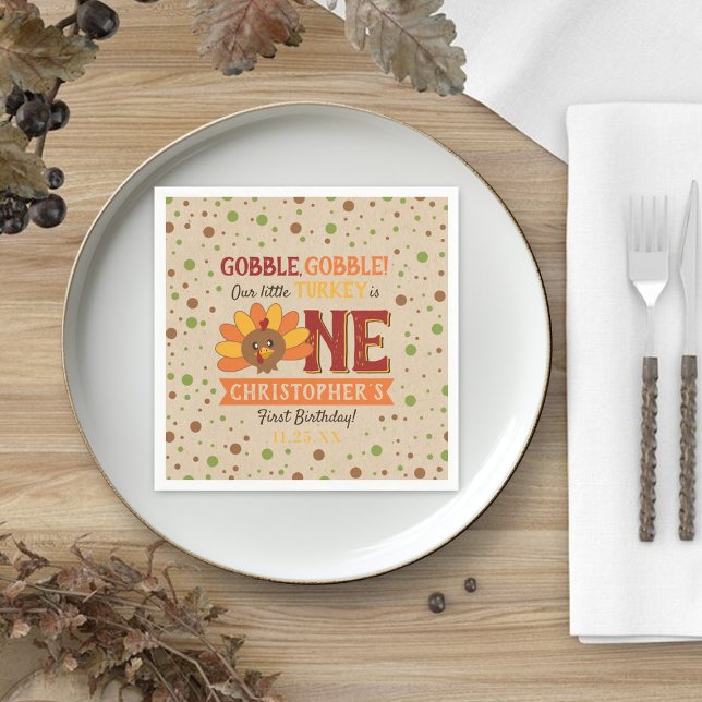 Little Turkey Fall Thanksgiving 1st Birthday Napkin (Creator Uploaded)