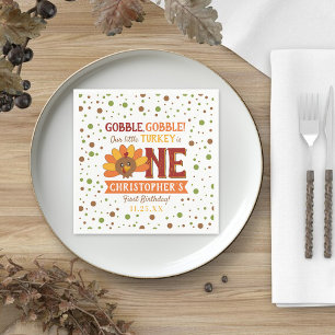 Little Turkey Fall Thanksgiving 1st Birthday Napkin