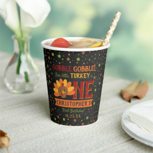 Little Turkey Fall Thanksgiving 1st Birthday Paper Cups