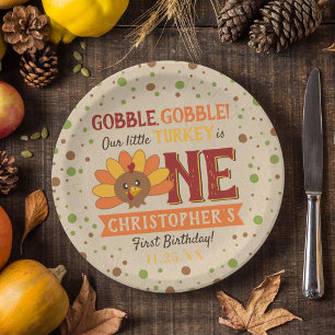 Little Turkey Fall Thanksgiving 1st Birthday Paper Plate