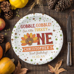 Little Turkey Fall Thanksgiving 1st Birthday Paper Plate<br><div class="desc">These cute little turkey paper plates are perfect for anyone celebrating a first Birthday this fall time. The design is easy to personalise with your own wording and your family and friends will be thrilled when they see these fabulous paper plates. Matching party items can be found in the collection....</div>