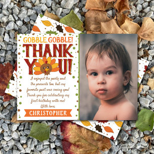 Little Turkey Fall Thanksgiving 1st Birthday Photo Thank You Card