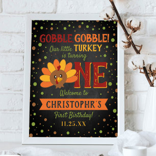 Little Turkey Fall Thanksgiving 1st Birthday Poster