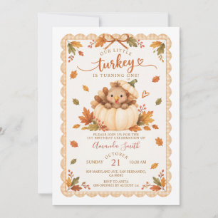 Little Turkey First Birthday Fall Thanksgiving Invitation