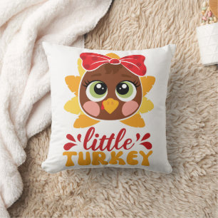 Little Turkey Girl Kids Thanksgiving Cushion