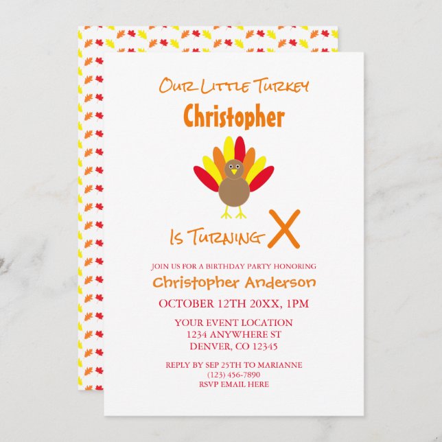 Little Turkey Kids Birthday Invitation (Front/Back)