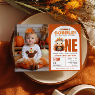Little Turkey Thanksgiving 1st Birthday Photo Invitation