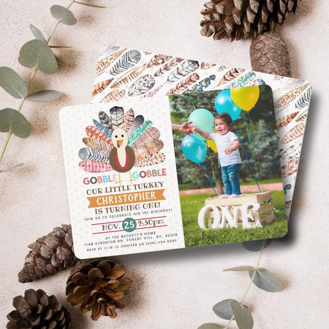 Little Turkey Thanksgiving Any Age Birthday Photo Invitation (Creator Uploaded)