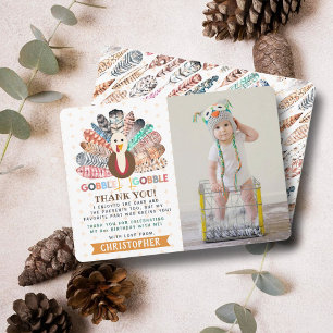 Little Turkey Thanksgiving Any Age Birthday Photo Thank You Card