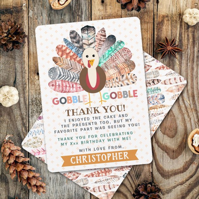Little Turkey Thanksgiving Any Age Birthday Thank You Card (Creator Uploaded)