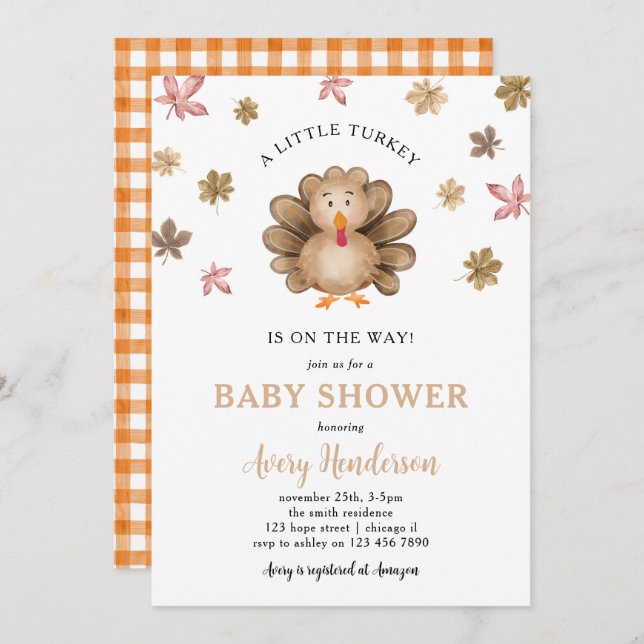 Little Turkey Thanksgiving Fall Baby Shower Invitation (Front/Back)