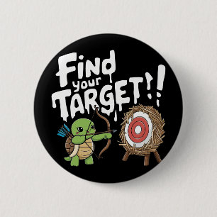 Little turtle aiming a bow an arrow 6 cm round badge