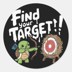 Little turtle aiming a bow an arrow classic round sticker