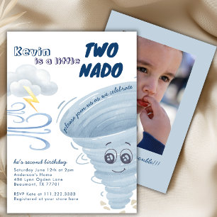 Little Two Nado Cute Tornado 2nd Photo Birthday Invitation