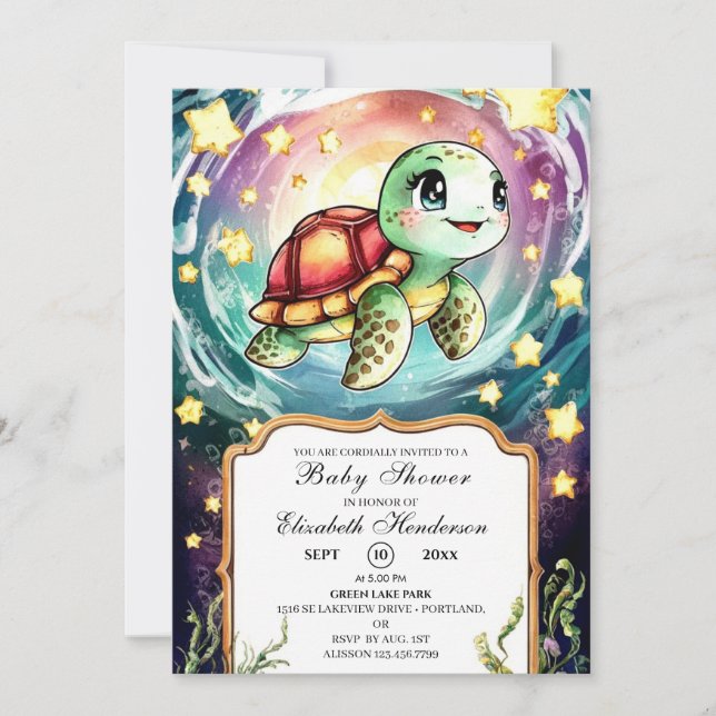 Little Under the Sea Turtle Baby Shower Invitation (Front)