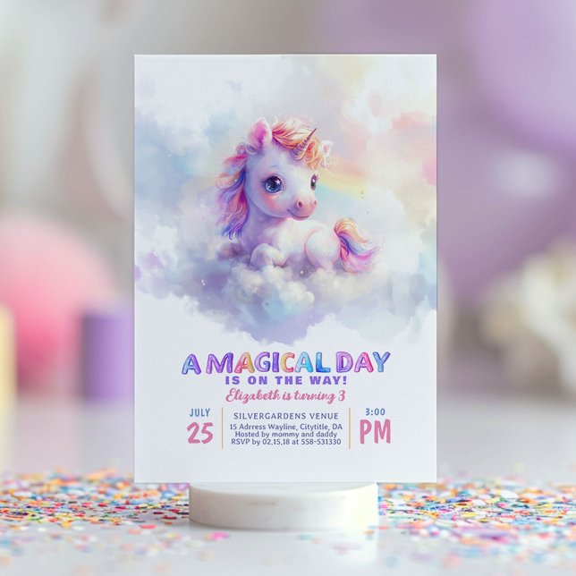 Little Unicorn Cute Soft Pastel Purple Birthday Invitation (Purple Unicorn Birthday Invitations)