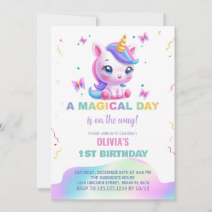 Little Unicorn Rainbow Birthday Invitations