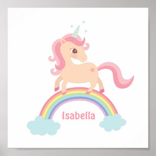 Little Unicorn with Star on Rainbow Girls Wall Art