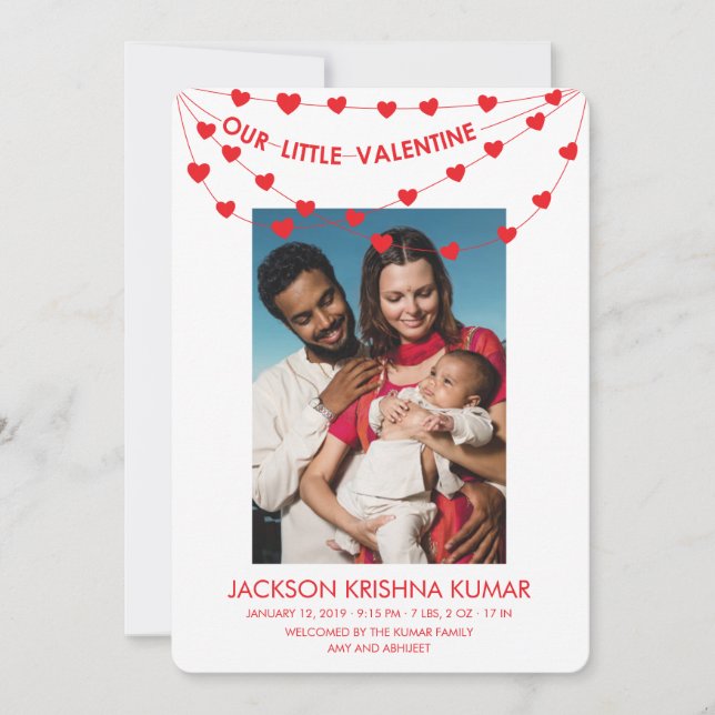 Little Valentine Unique Birth Announcement Card (Front)