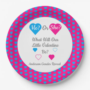 Little Valentine Valentine's Day Gender Reveal Paper Plate