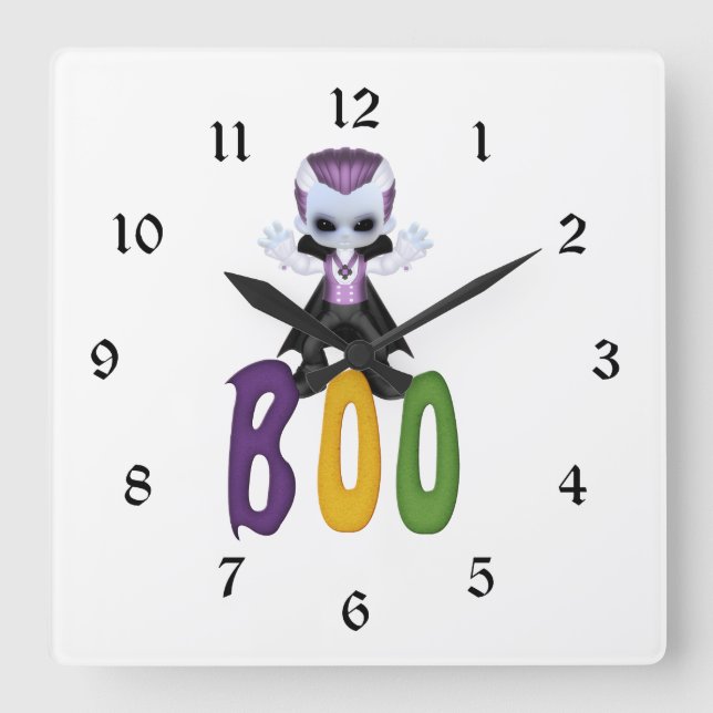 Little Vampire Boo Halloween Square Wall Clock (Front)